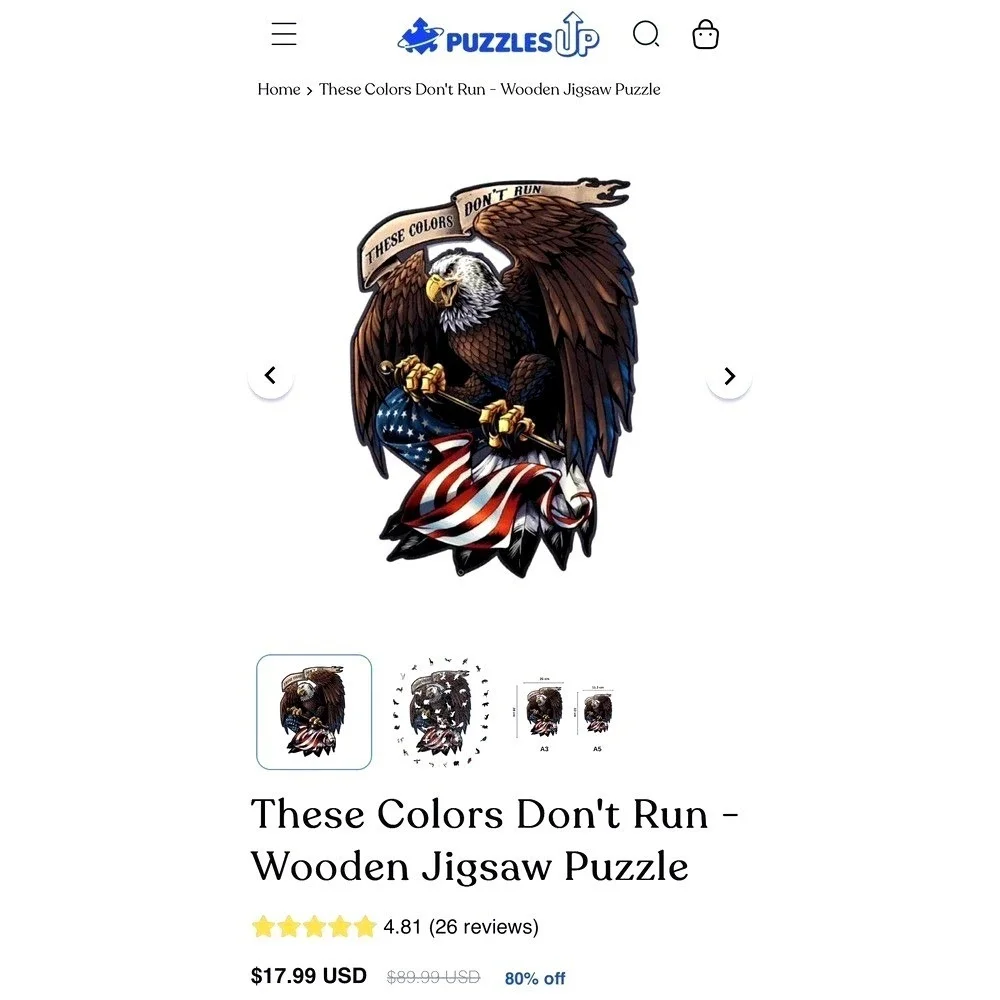 PuzzlesUp Wooden Jigsaw Puzzle Unisex A3 Large Multicolor Excellent‎ Eagle Flag